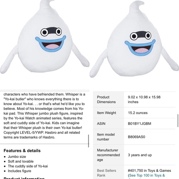 Yo Kai Watch Whisper Plush - Picture 5 of 9